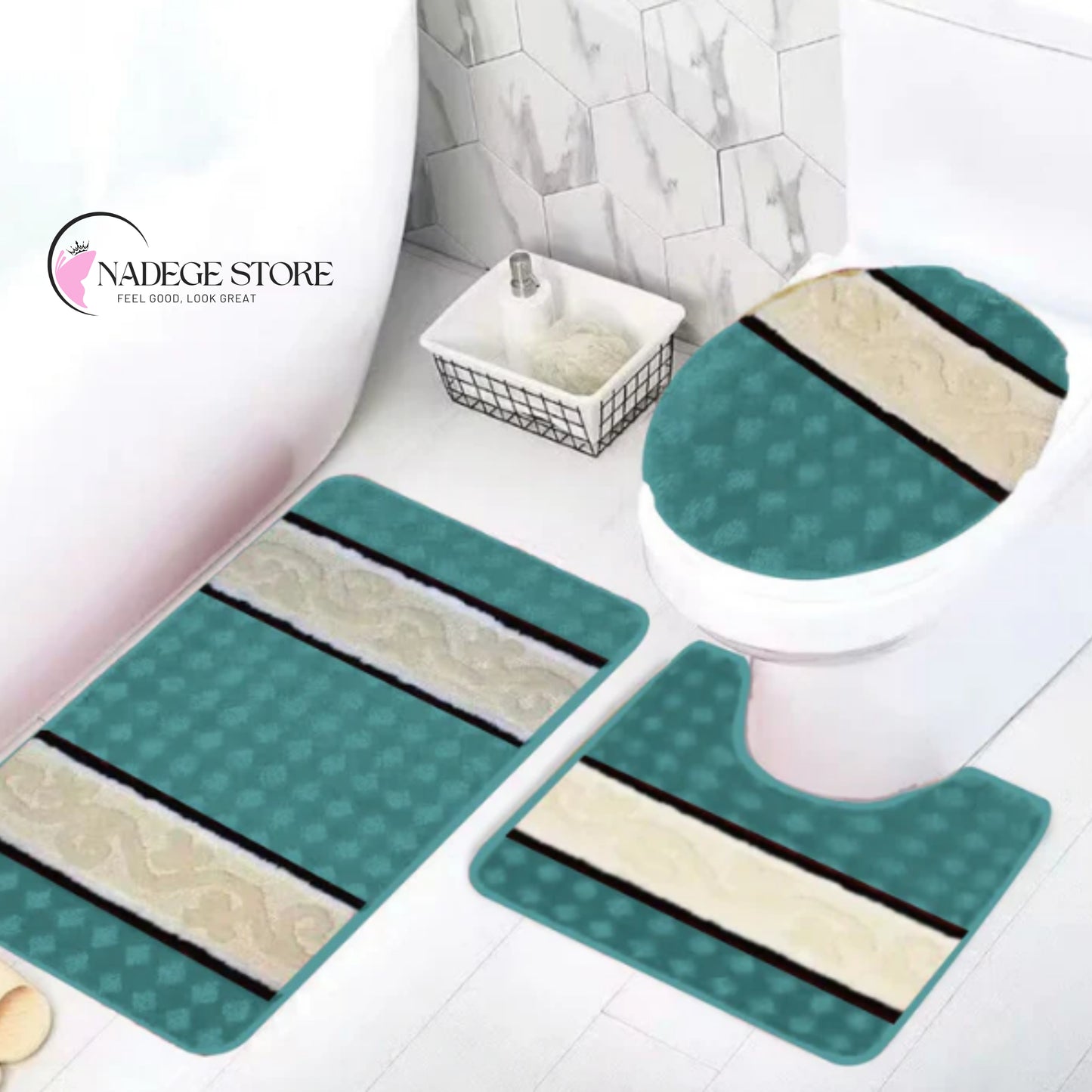 YASMIN 3-Piece Bath Mat Set – Bold & Beautiful